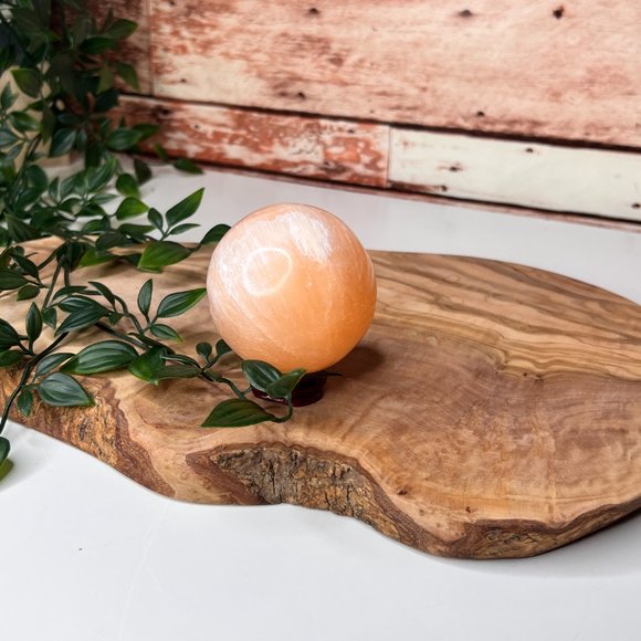 Peach Selenite Healing Sphere | Cleansing Crystals | Desk Gems - Picture 2 of 11